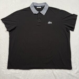 Lacoste Polo Shirt Mens 2XL‎ Regular Fit Classic Croc Black Gray Collar